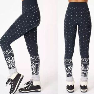 Sweaty Betty Women's Ski Base Layer Leggings Blue Fairisle Jacquared Sz XL
